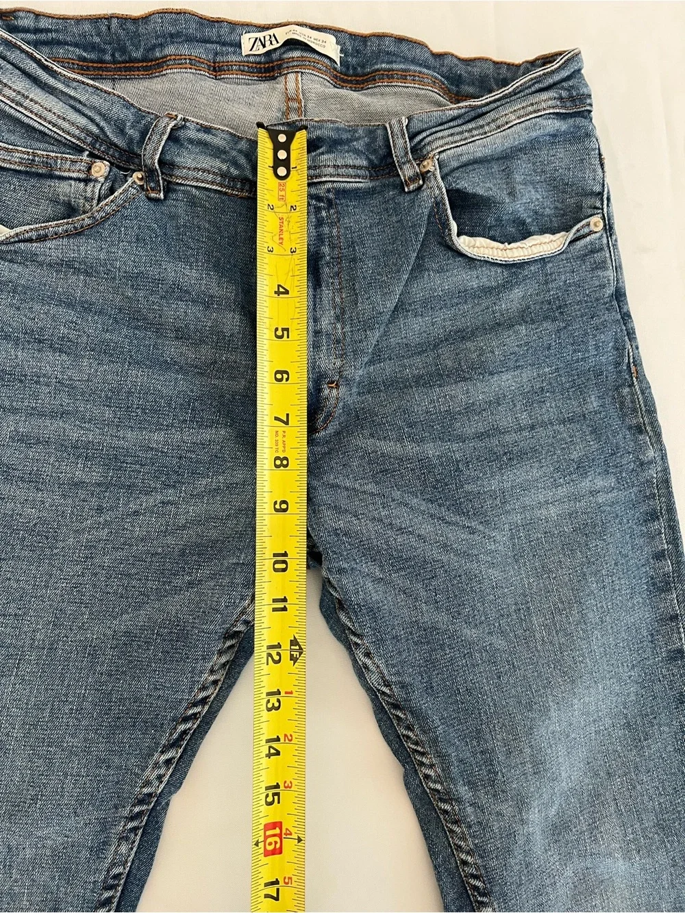 Zara Light Blue Denim Jeans with Brown Stitching
